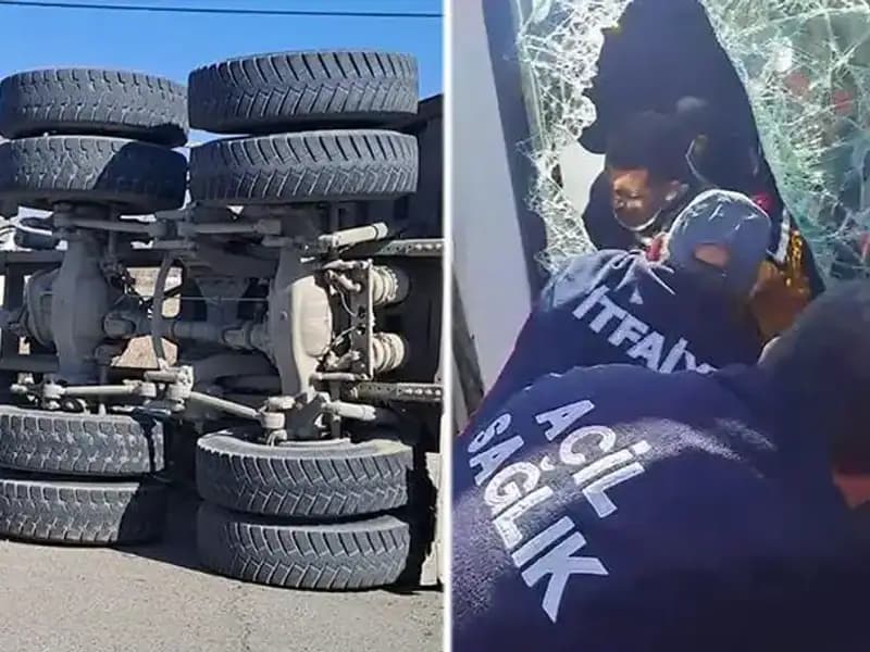 Kamyon Virajı Alamadı: Yola Yan Yatan Araç Trafiği Felç Etti